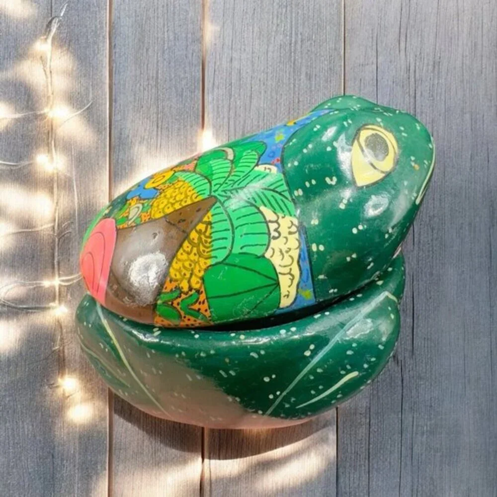 Mexican RedWare Pottery Hand Painted Frog‎ Shape Trinket Holder Jewelry Holder